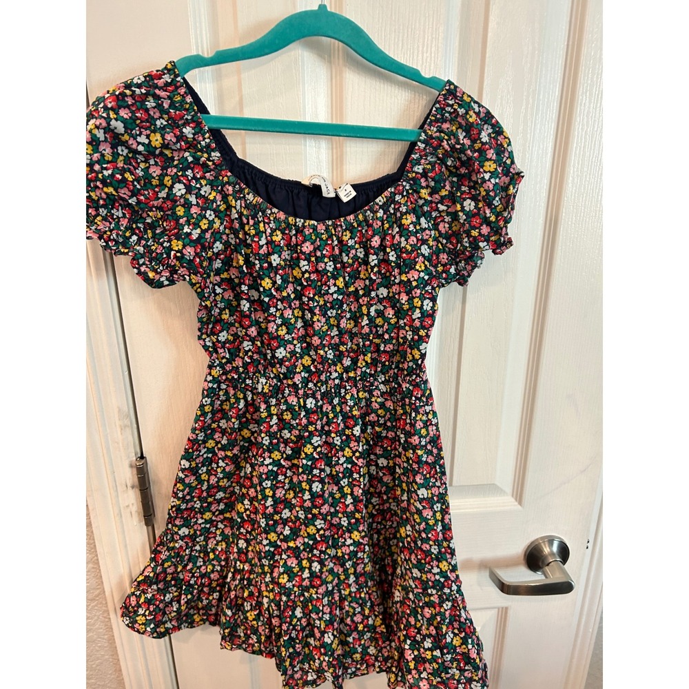 Janie and Jack Dress Navy Blue Floral Puff Sleeve Ruffle Tiered Cotton Kids 8